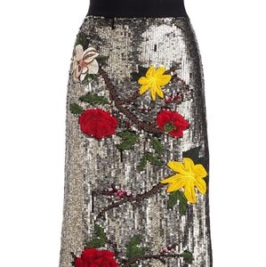 Alice + Olivia Ella Sequin Floral Embellished Midi Skirt Size M